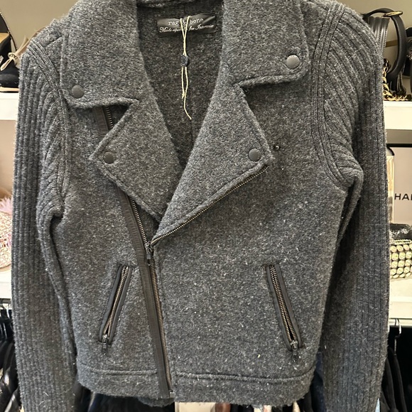 rag & bone Charcoal Wool Biker Jacket - Picture 1 of 4
